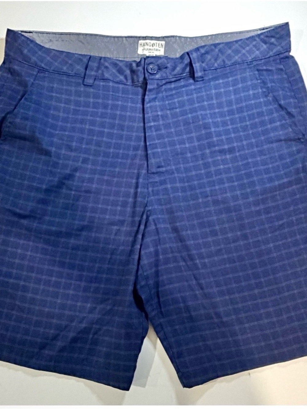 Hang Ten Blue Plaid Flat Front Chino Shorts Men's size 38